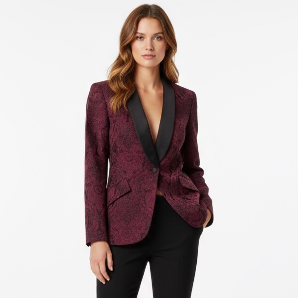 L'AGENCE Chamberlain Blazer Jacket Shawl Collar Party Occasion‎ Burgundy Size 2